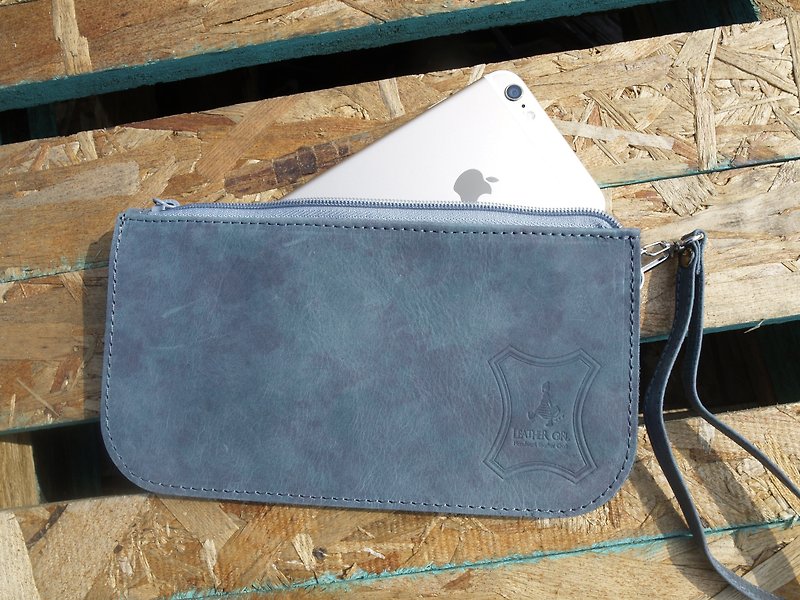 "Naughty girl" gray-blue _ three bags, handmade leather, phone bag, clutch, purse - Coin Purses - Genuine Leather Purple