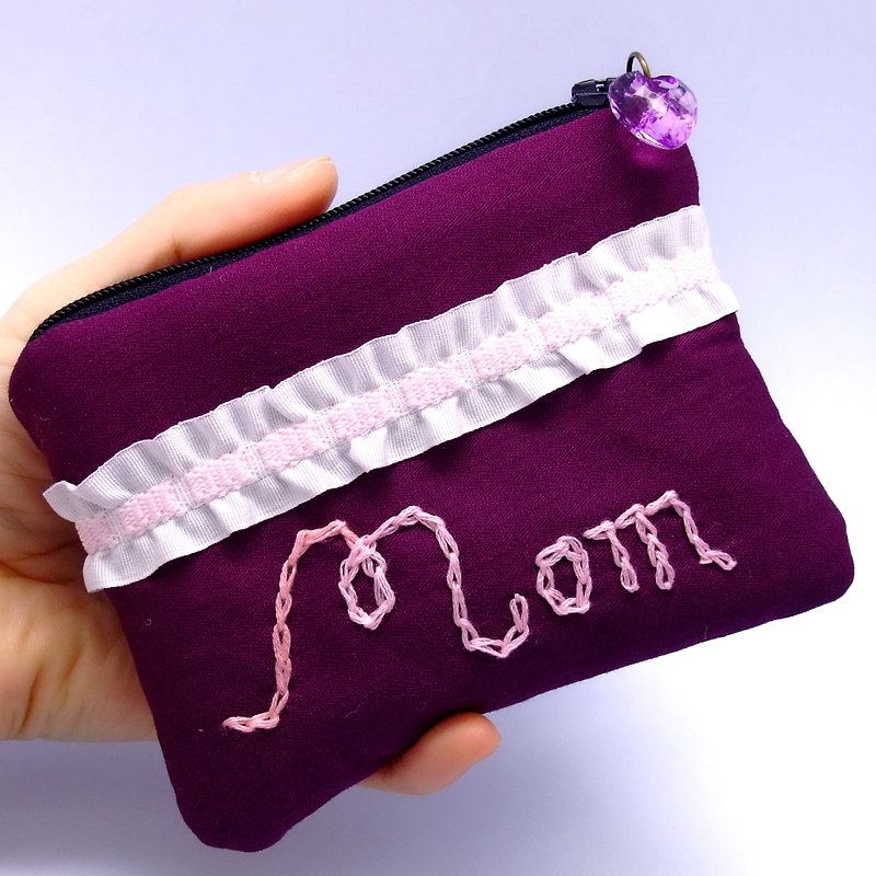 Zipper pouch / coin purse (padded) (ZS-16) - กระเป๋าใส่เหรียญ - ผ้าฝ้าย/ผ้าลินิน สีม่วง