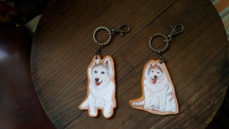 Exclusive custom-made pet full-body dog pure leather key ring-(customized lover, birthday gift) - พวงกุญแจ - หนังแท้ สีส้ม