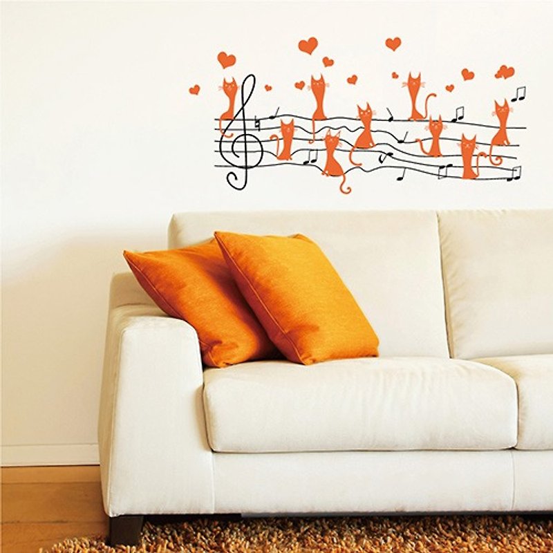 Smart Design 創意無痕壁貼◆貓咪五線譜 - 牆貼/牆身裝飾 - 塑膠 多色