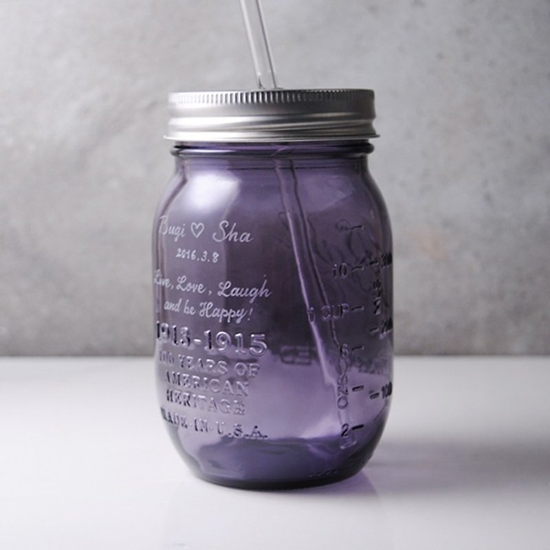480cc 【MSA 2015 Purple Purple Edition】 engraved glass jar beverage bottle (send glass green straw) plus a non-porous cover - แก้วมัค/แก้วกาแฟ - แก้ว สีม่วง