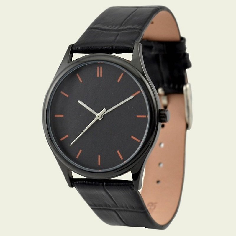 黑色簡約手錶(橘子色) - 女錶 - 其他金屬 黑色