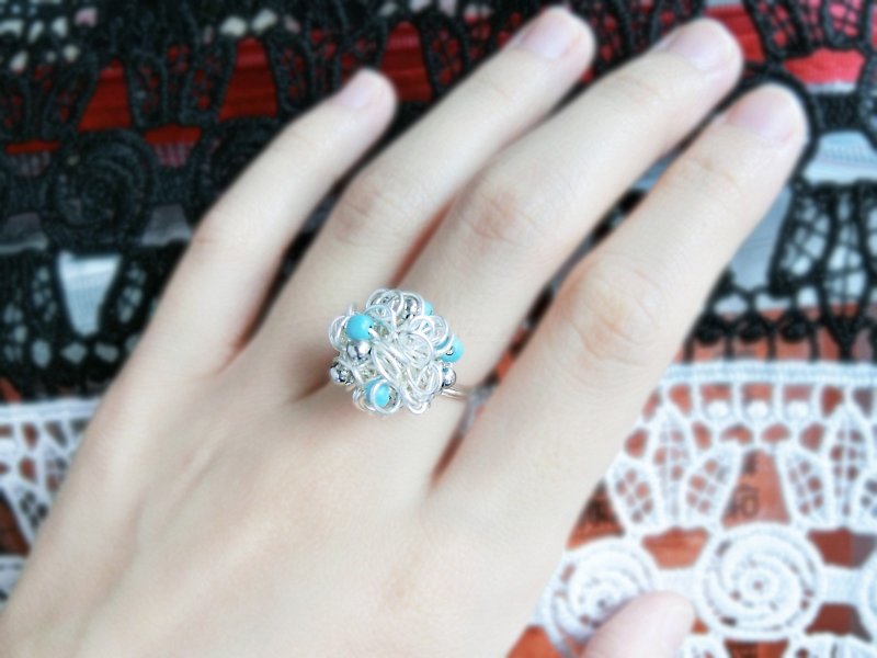 [Bouquet] Stone(turquoise) ring - แหวนทั่วไป - โลหะ สีกากี