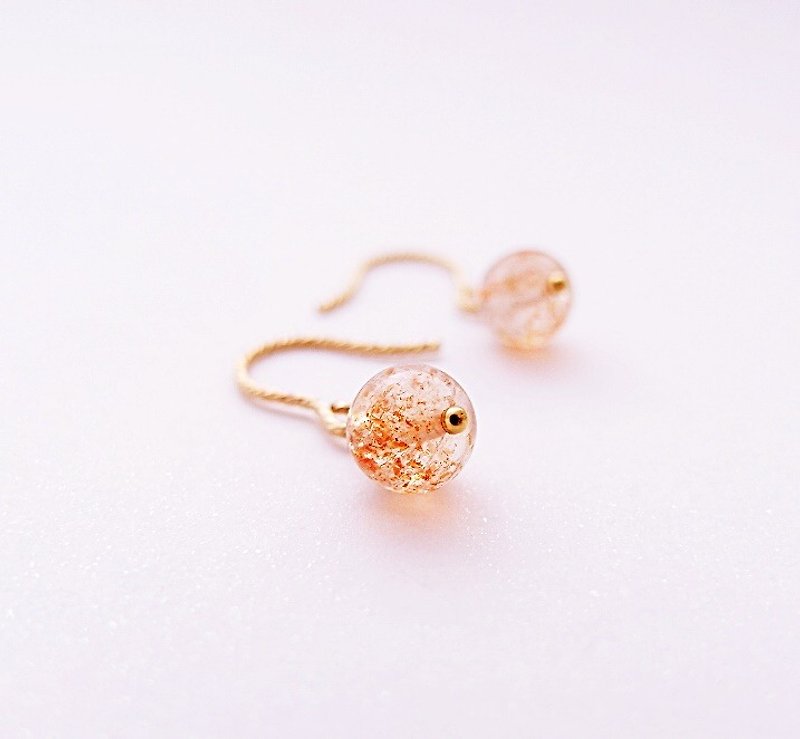 Pink Round Q Series Natural Kumquat Strawberry Crystal Sun Stone Earrings 14K GF Necklace Gift Natural Stone Light Jewelry Crystal - Earrings & Clip-ons - Gemstone Orange