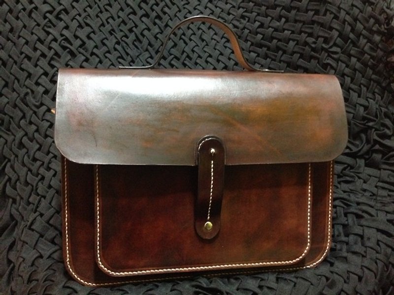 Handmade - vegetable tanned leather side backpack - Messenger Bags & Sling Bags - Genuine Leather Brown