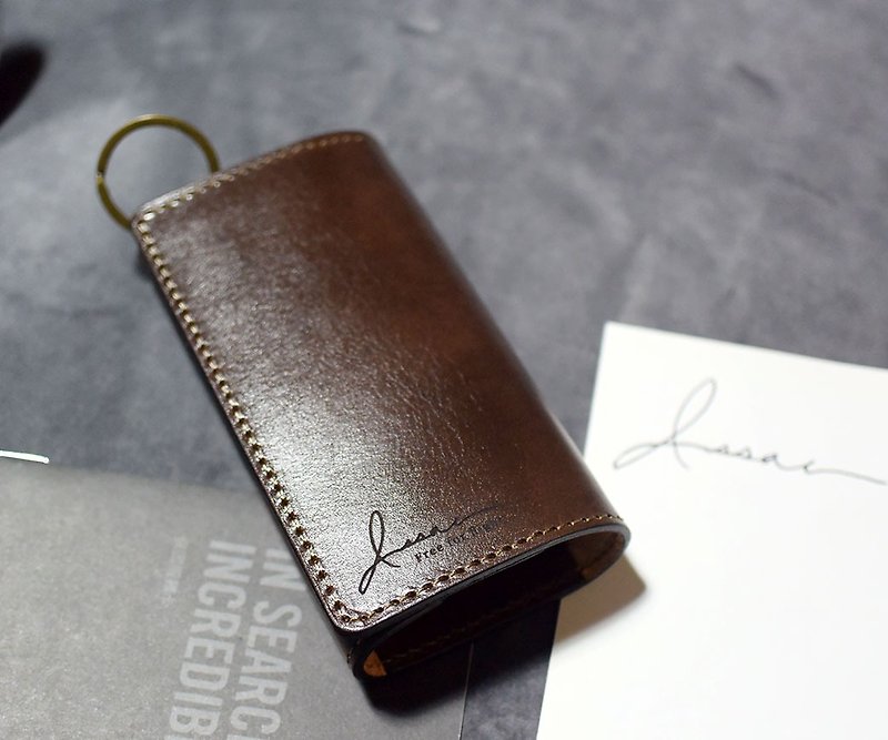 Leather double-fold double-layer key case K17 //Small gift for new home/ - ที่ห้อยกุญแจ - หนังแท้ หลากหลายสี
