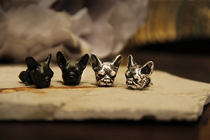 French Bulldog Earrings - ต่างหู - โลหะ สีเทา
