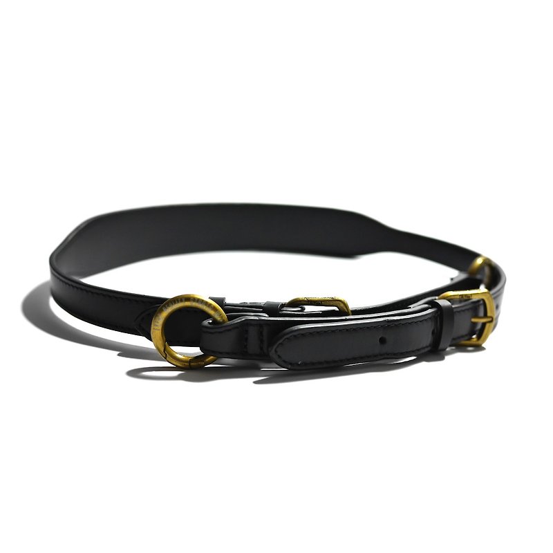 Black leather wide strap - long (bag strap / belt / camera strap / leather handle) - ขาตั้งกล้อง - หนังแท้ สีดำ