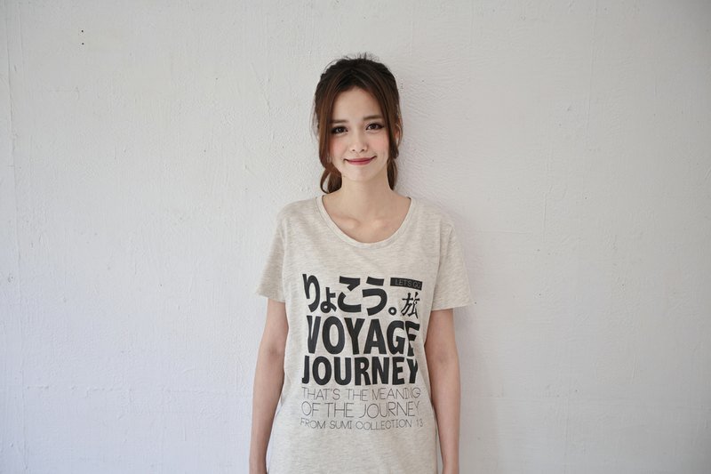 SUMI △ ▽ travel language secondary color female models _ boyfriend T_3SF007_ cannabis gray / dark gray - เสื้อยืดผู้หญิง - ผ้าฝ้าย/ผ้าลินิน สีเทา