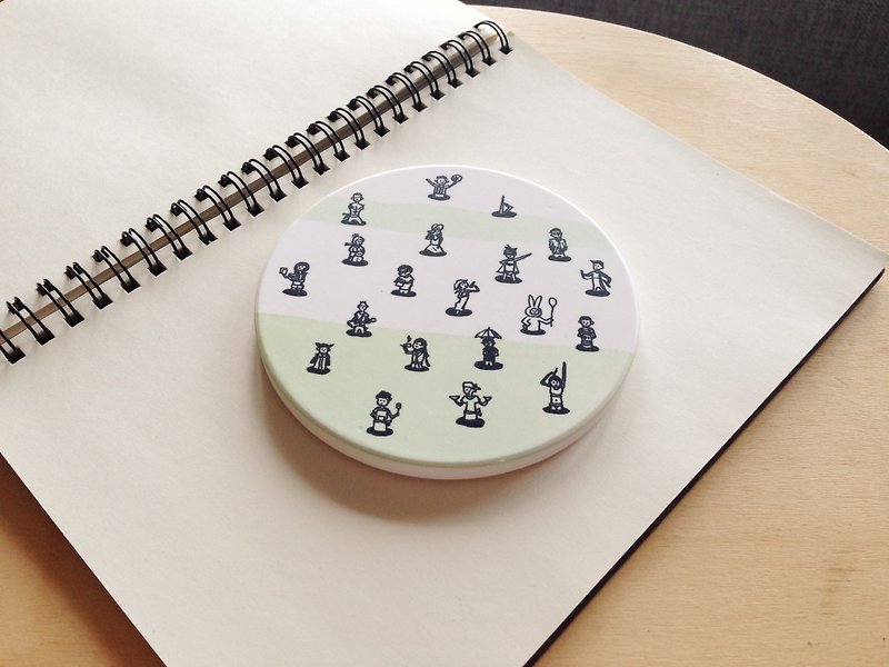 White Thick Porcelain illustrated print Drink Coaster - Little People - Coasters - Other Materials Green
