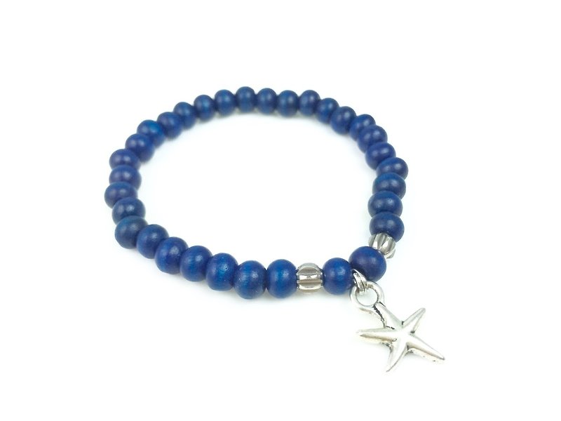 "Deep Blue Muzhu x Silver Star" - สร้อยข้อมือ - วัสดุอื่นๆ สีน้ำเงิน