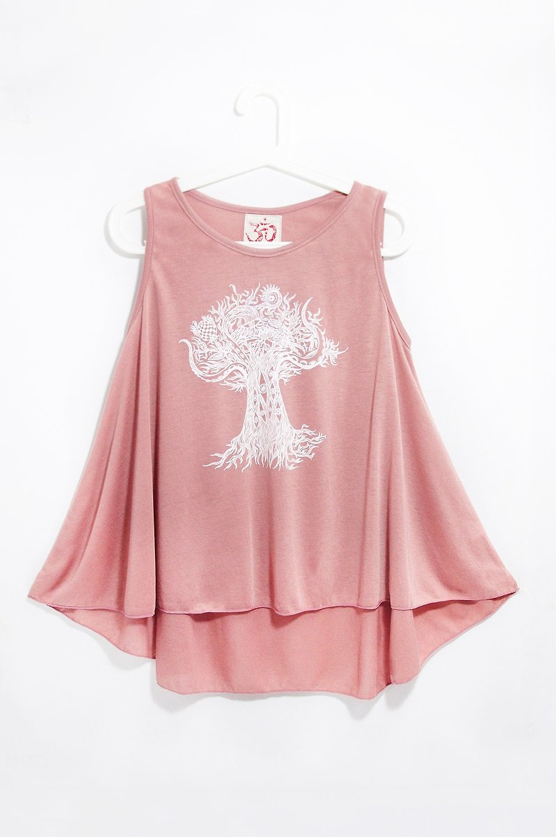 女裝飄逸感夏日手繪傘狀背心 - 泰國瘋狂樹 - 女裝 上衣 - 棉．麻 粉紅色