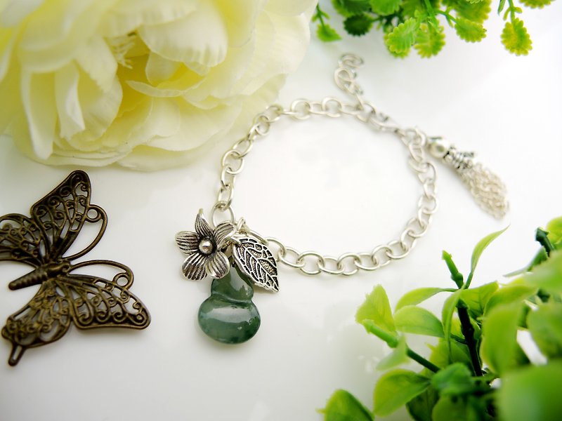 "Three Lucky Fulu long" classical Chinese flower leaf gourd 925 sterling silver bracelet - สร้อยข้อมือ - เครื่องเพชรพลอย สีเขียว