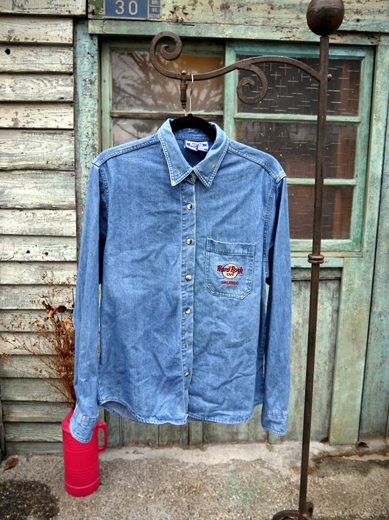 HARD ROCK American vintage denim shirt embroidered - เสื้อเชิ้ตผู้ชาย - วัสดุอื่นๆ 