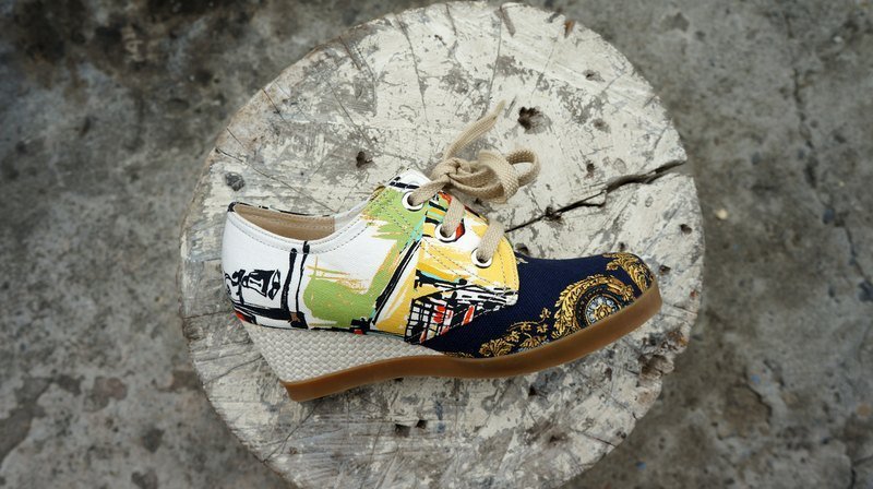 Rita617 graffiti fashion wedge shoes - รองเท้าลำลองผู้หญิง - วัสดุอื่นๆ สีเหลือง