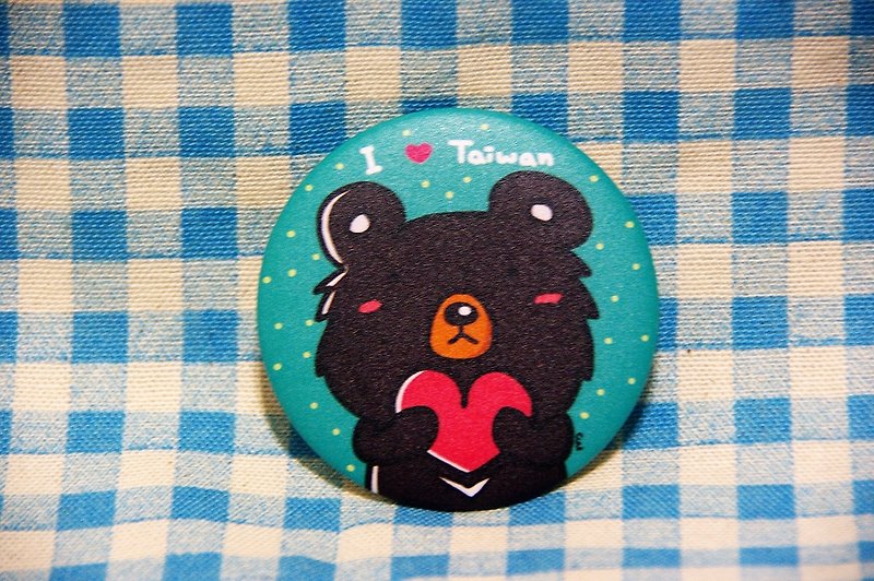 I love Taiwan black bear badge/magnet - เข็มกลัด - โลหะ สีดำ