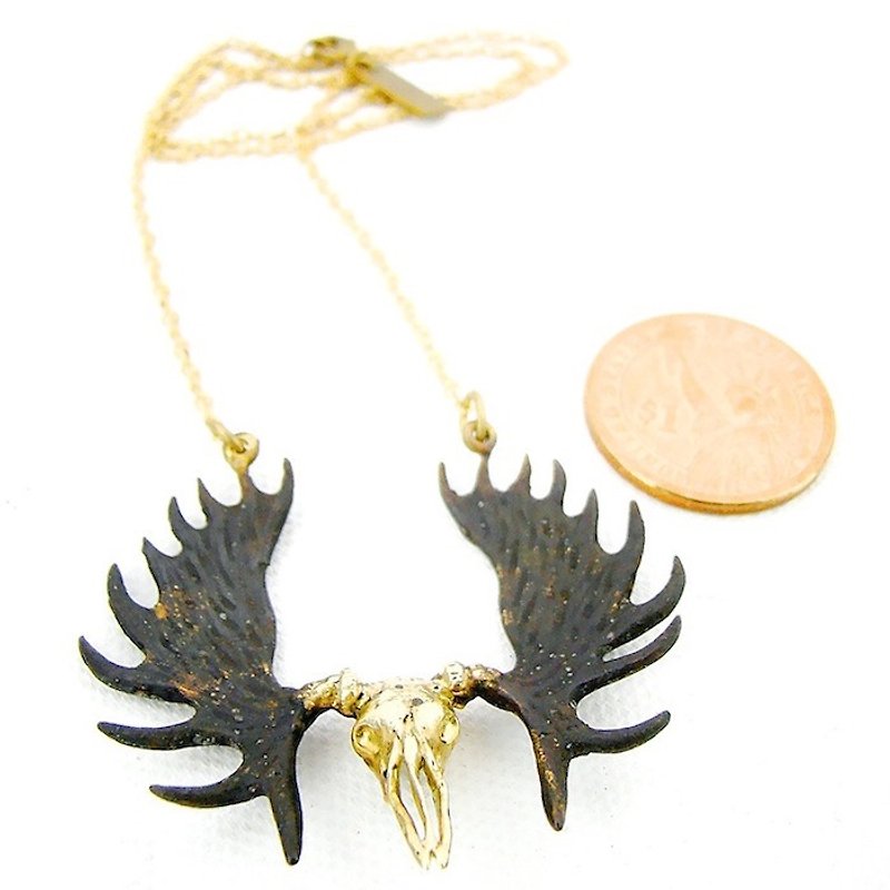 Moose skull pendant in brass and oxidized antique color ,Rocker jewelry ,Skull jewelry,Biker jewelry - สร้อยคอ - โลหะ 