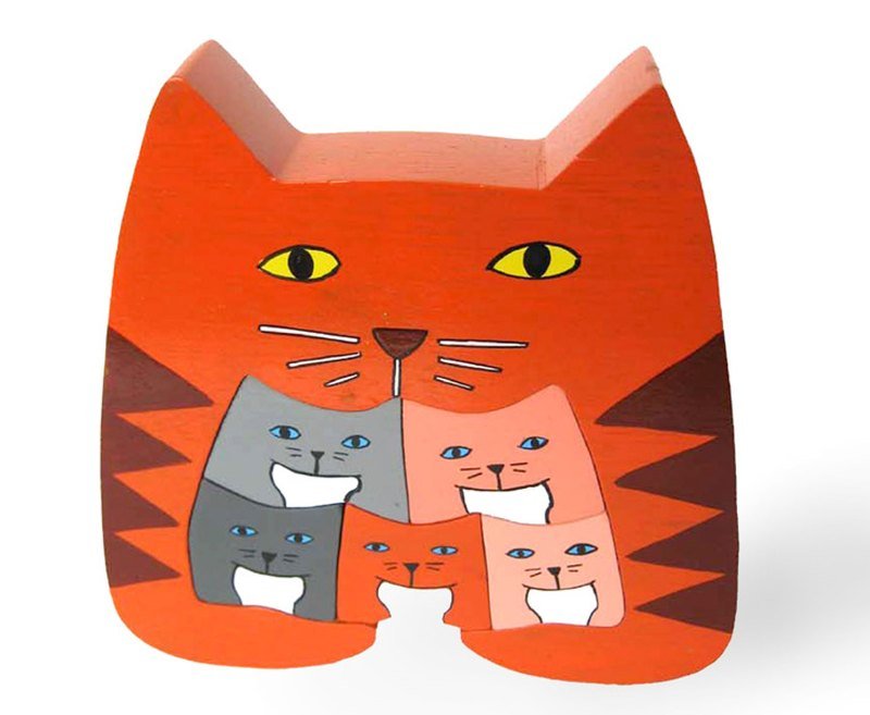 Cat family puzzle _ fair trade - ของเล่นเด็ก - ไม้ สีแดง