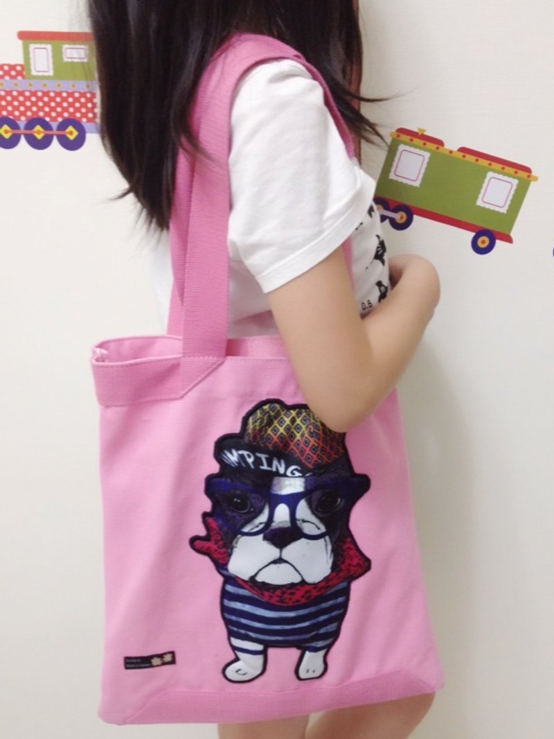 Law bucket canvas bag shoulder bag (pink) - Messenger Bags & Sling Bags - Cotton & Hemp Multicolor