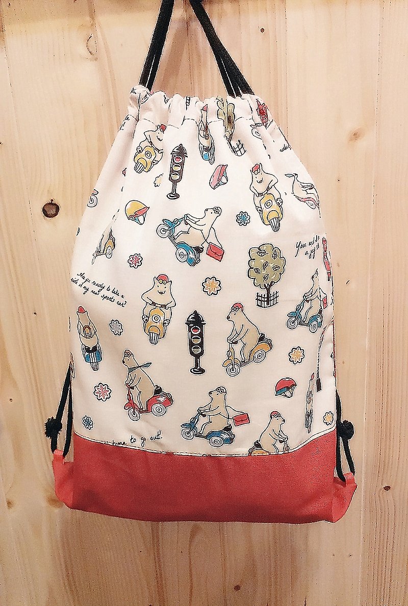 Skilled Cat Cat [x] After the beam port city bag backpack cotton polar bear ride ** (already out of red / khaki existing base fabric) - กระเป๋าหูรูด - วัสดุอื่นๆ สีแดง
