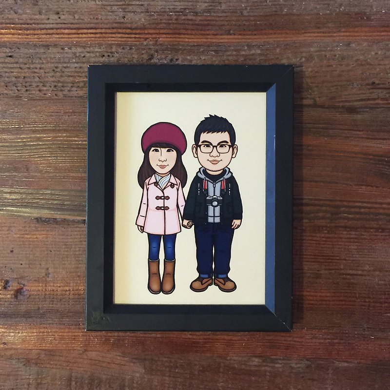 Sweet fruit 5X7 picture frame / single person like picture painted cute person customized illustration Q version 5X7 / single - Customized Portraits - Other Materials Black