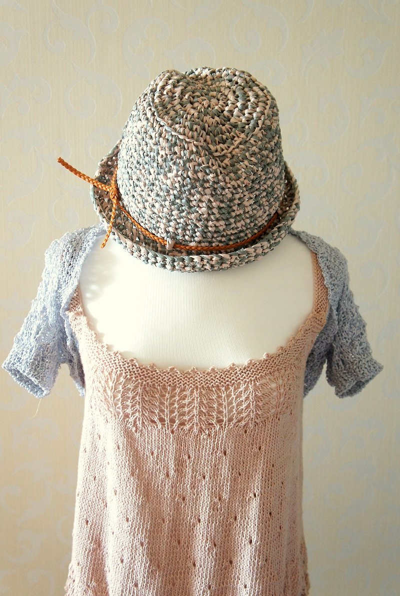 手織りの雑草糸と革紐の紳士帽子（男女問わず着用可能！）～ - 帽子 - その他の素材 