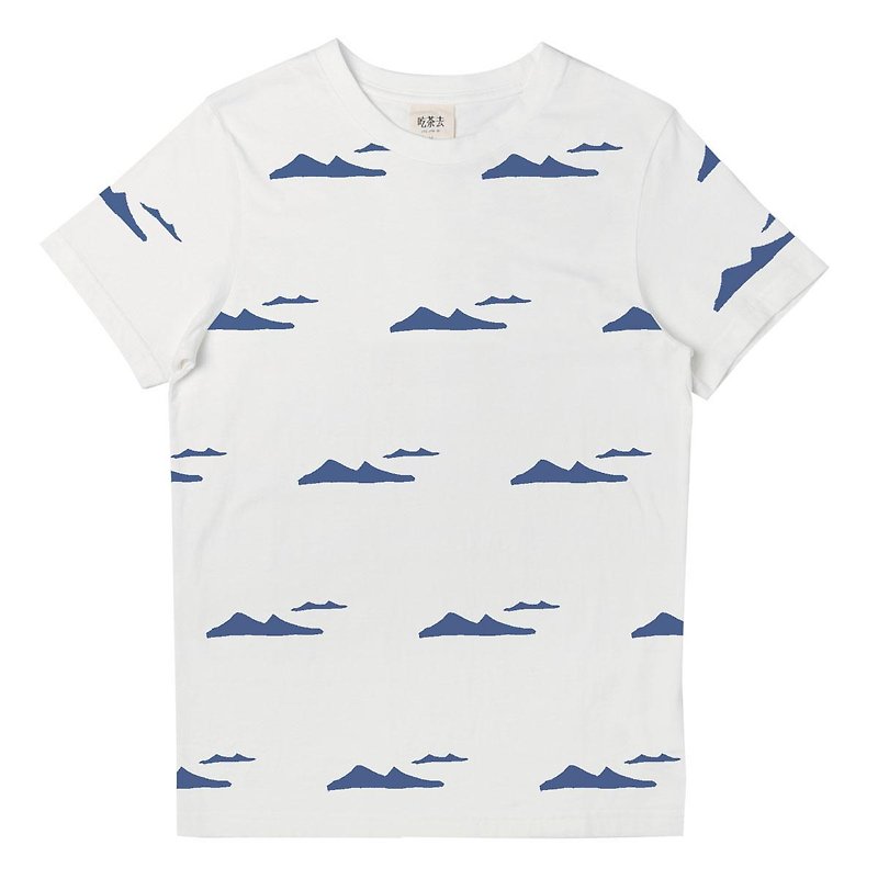 Explications original brand men's cotton round neck short sleeve T-shirt of the white mountains (blue) - เสื้อยืดผู้ชาย - ผ้าฝ้าย/ผ้าลินิน ขาว