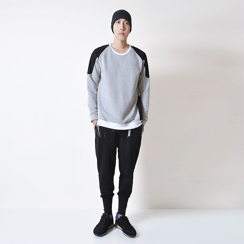 AFTER-Sweatshirt with asymmetrical hem panel - เสื้อยืดผู้ชาย - ผ้าฝ้าย/ผ้าลินิน สีเทา