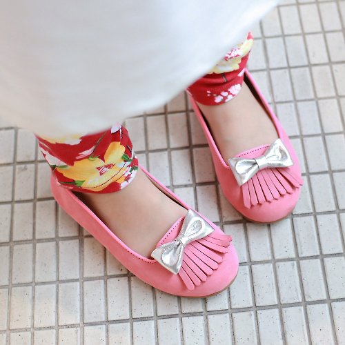 AliyBonnie艾莉寶妮親子鞋 台灣製 流蘇女童娃娃鞋-莓果粉