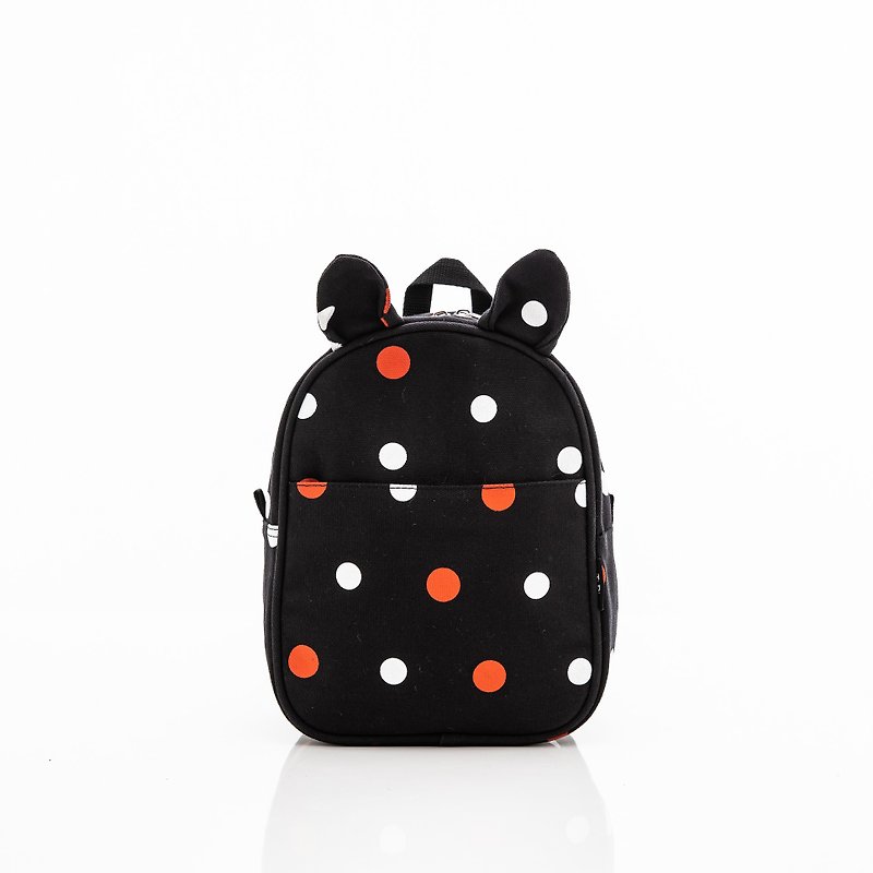 TiDi black bunny ears two-color dot backpack - กระเป๋าสะพาย - ผ้าฝ้าย/ผ้าลินิน สีดำ