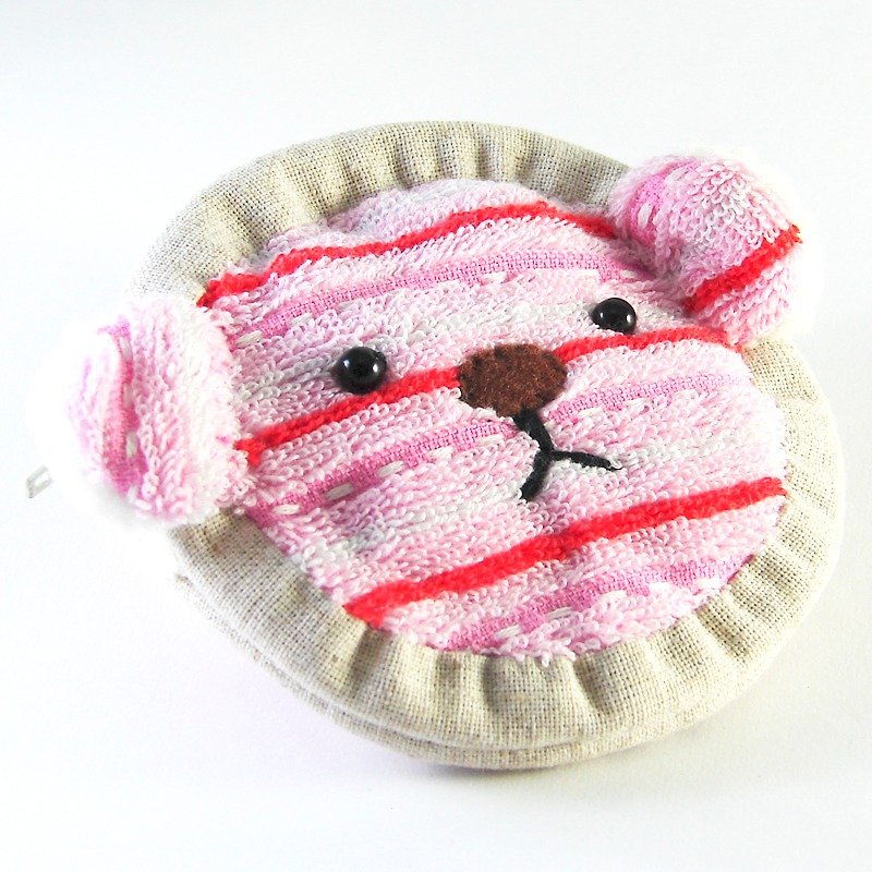 Cheerful terry cloth bear zipper coin purse pink elegant - กระเป๋าใส่เหรียญ - วัสดุอื่นๆ สึชมพู