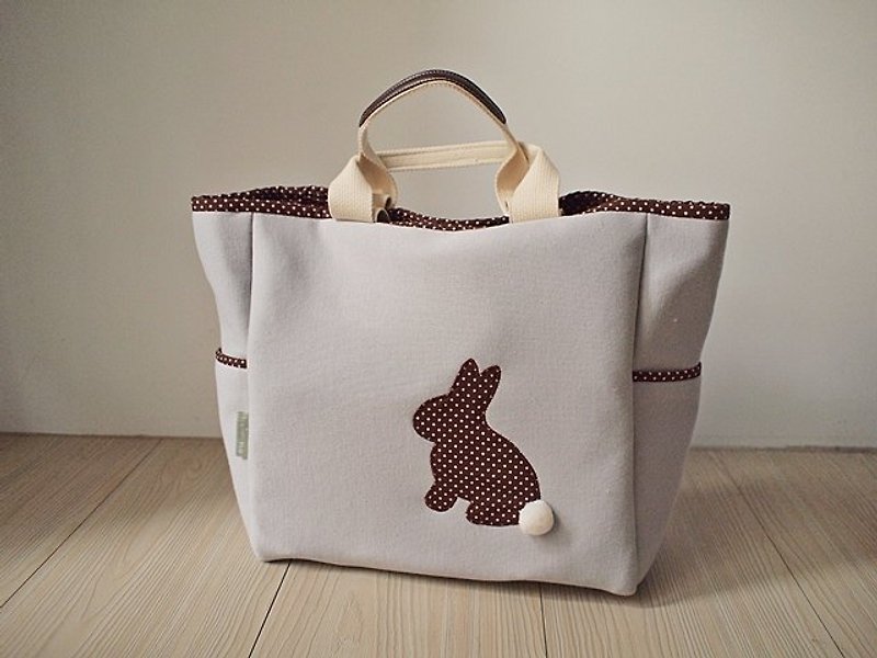 hairmo. Coffee rabbit double pocket 2way Tote (gray) - Messenger Bags & Sling Bags - Other Materials Gray