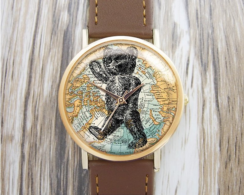 Violent Bear-Women's Watch/Men's Watch/Unisex Watch/Accessories【Special U Design】 - นาฬิกาผู้หญิง - โลหะ สีกากี