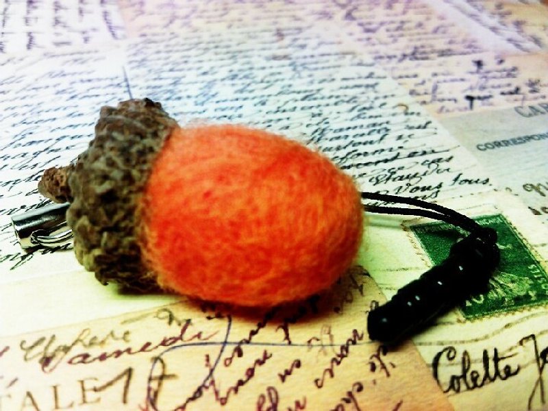 Colorful fruit Charm + dust plug (removable) - ที่ตั้งมือถือ - ขนแกะ สีส้ม