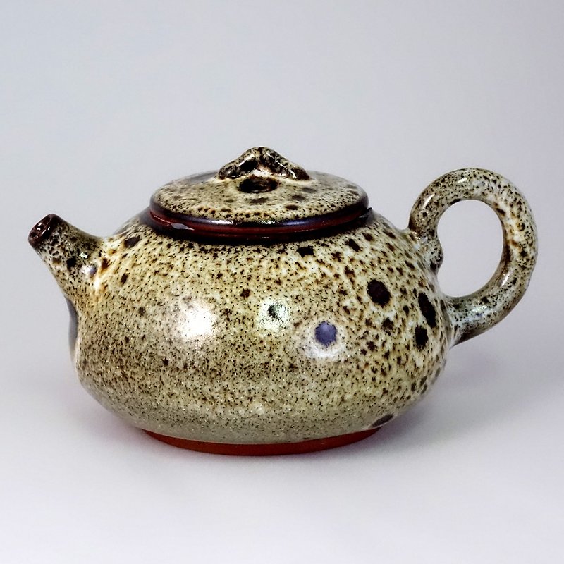 Obsidian Leopard Print Oil Drop Tianmu Teapot 380cc by Shen Kunchuan│Mother's Day Gift Box - Teapots & Teacups - Pottery Khaki