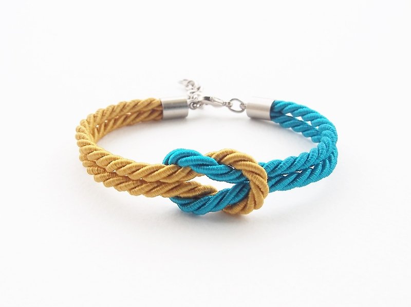 Pumpkin and Peacock blue rope knot bracelet - 手鍊/手鐲 - 其他材質 黃色