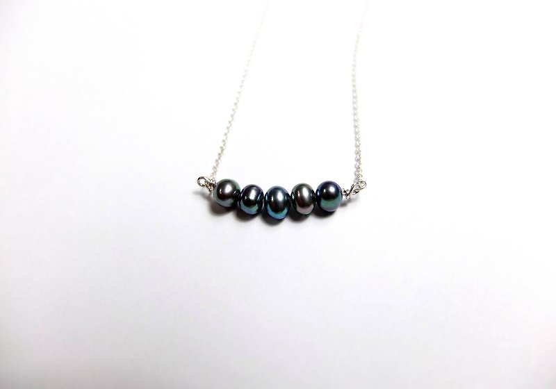 [BB] line of black pearls. 925 Silver - Necklaces - Gemstone Black