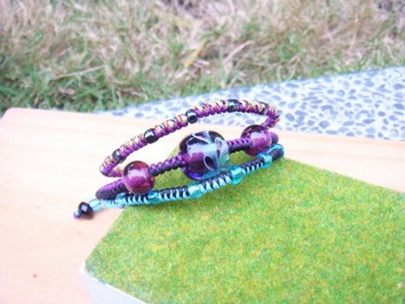 Lin handmade glass grapefruit - three times the leaf color glass bracelet - design models - x shallow water deep purple blue - Bracelets - Acrylic Multicolor