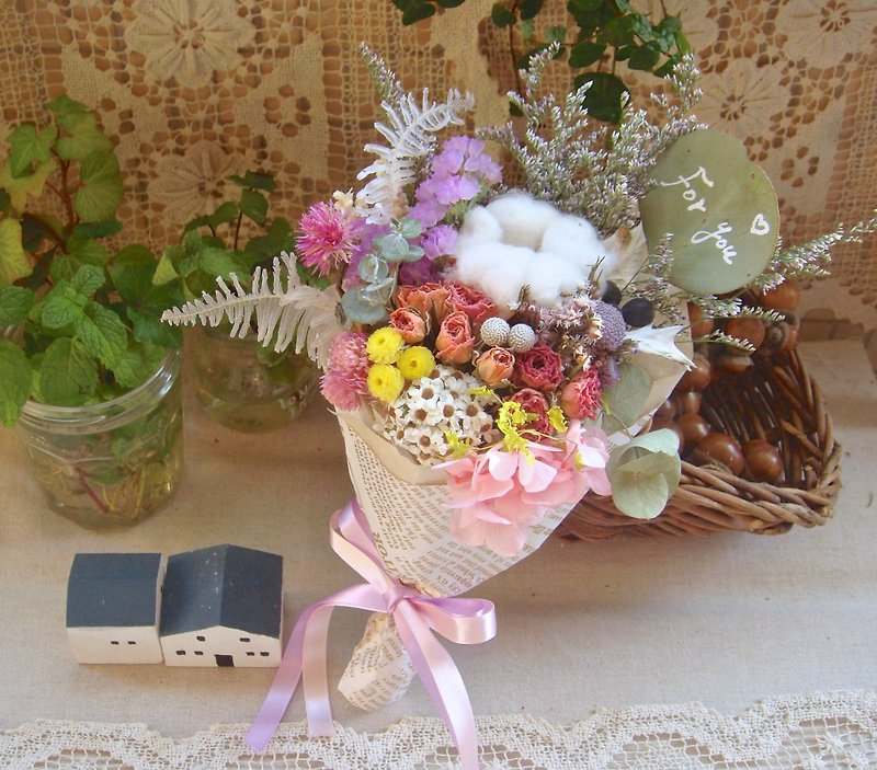 雅子は、不死化＆花粉紫色のBaimangpantaoのdichotomaロマンチックな花束誕生日プレゼントの小道具乾燥します - 観葉植物 - 寄せ植え・花 ピンク