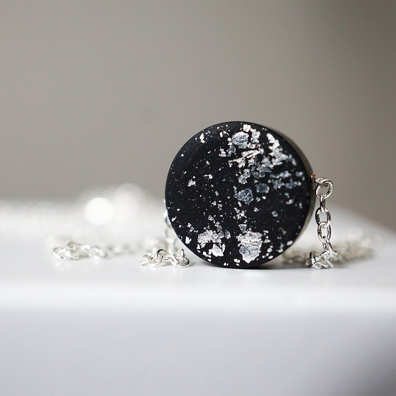 Building Block Collection | silver moon silver necklace - Necklaces - Clay Black