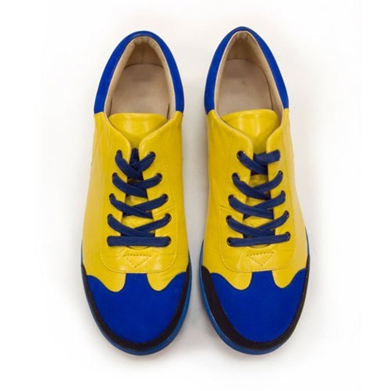 Mirako Sport 簡約雙色拼接真皮休閒鞋 M1104, 藍黃色 - 男款休閒鞋 - 真皮 黃色
