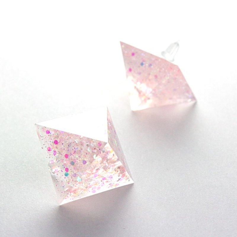 金字塔型耳環（桃） - 耳環/耳夾 - 其他材質 粉紅色