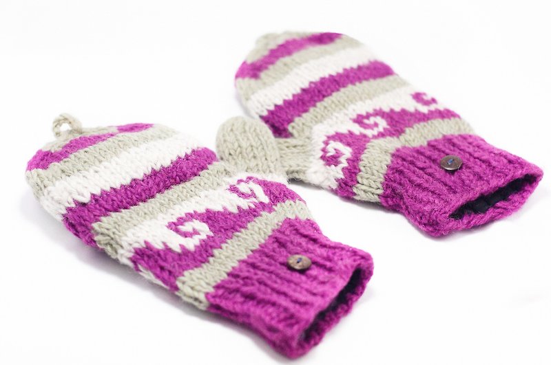 西洋情人節禮物 限量一件手織純羊毛針織手套 / 可拆卸手套/ 露趾手套 - 桃紅圖騰色彩 - 手套 - 其他材質 粉紅色