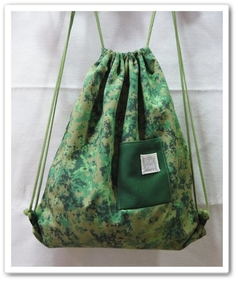 束口袋後背包+迷彩馬賽克+ - Drawstring Bags - Other Materials Green