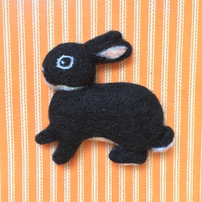 Black Rabbit-Handmade Wool Felt Pin - Brooches - Wool Black