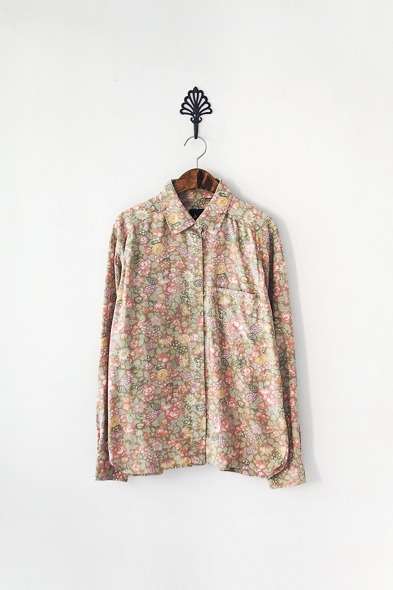 Banana Flyin '| vintage | vintage retro flower spring floral cotton long-sleeved shirt - เสื้อเชิ้ตผู้หญิง - วัสดุอื่นๆ 