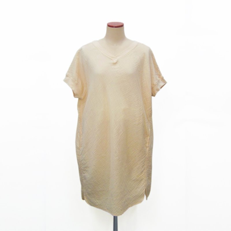 Botanical dyed Lily of the valley dyed cotton double gauze relax tunic - One Piece Dresses - Cotton & Hemp Yellow