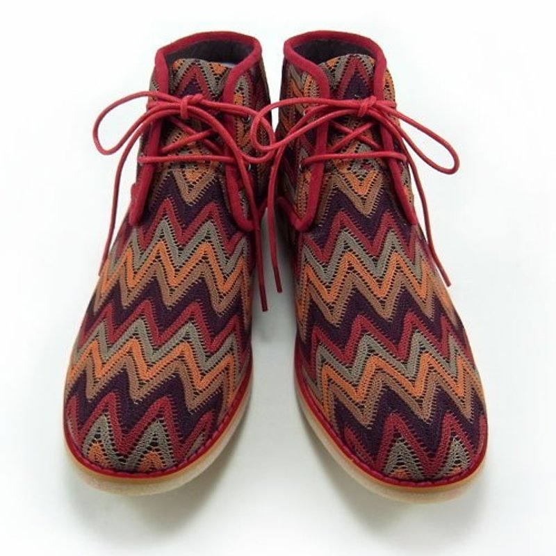 Sweet Villians 北歐民族風五彩針織休閒紳仕皮靴M1063，繽紛紅 - 男款休閒鞋 - 真皮 紅色