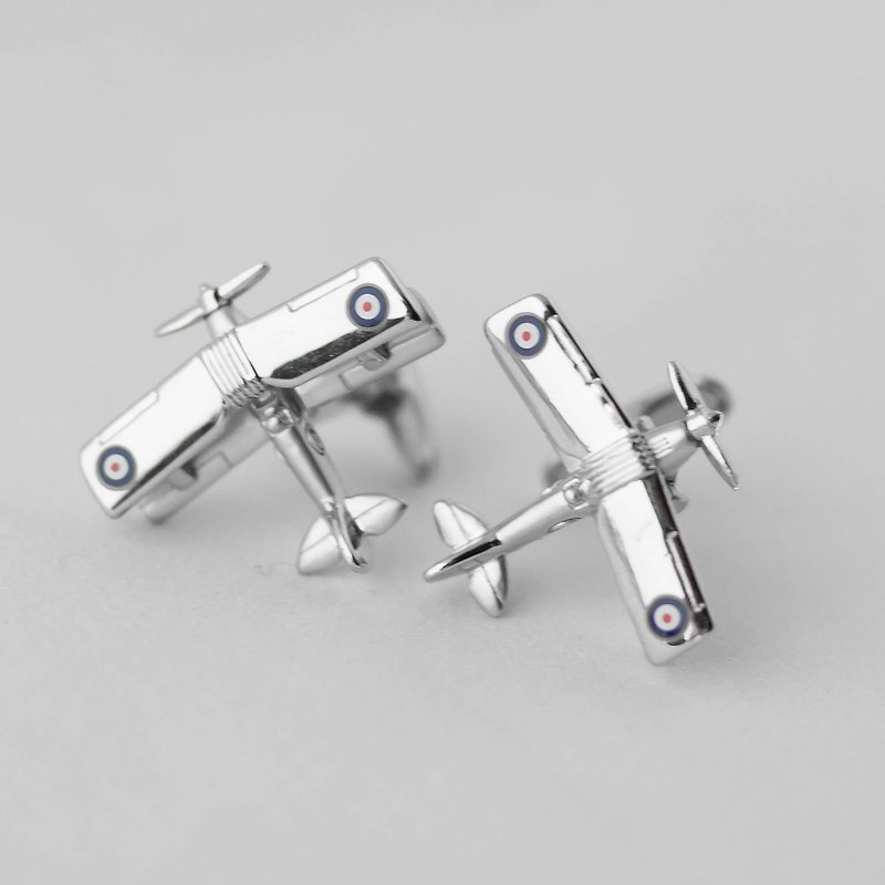 Biplane silver cufflinks DOUBLE WINGS AIRPLANE CUFFLINKS - กระดุมข้อมือ - โลหะ 