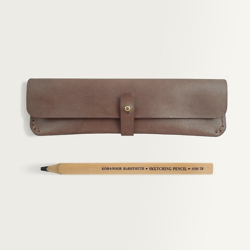 扣扣筆袋 -- 深咖啡色 - 鉛筆盒/筆袋 - 真皮 咖啡色